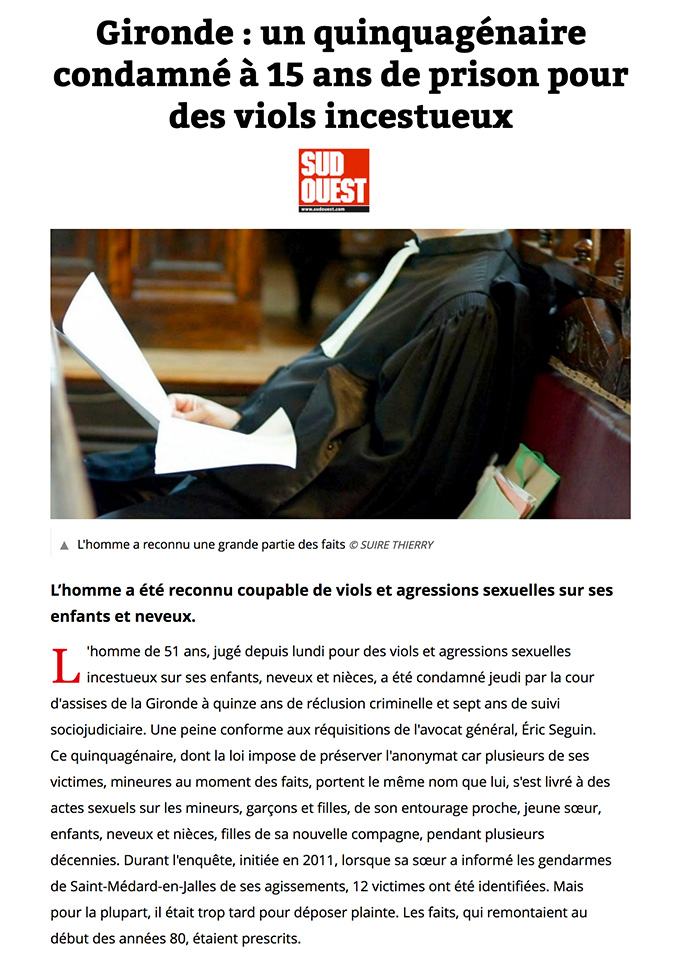 Sophie Benayoun Avocat Bordeaux - 15 ans de prison pour des viols incestueux